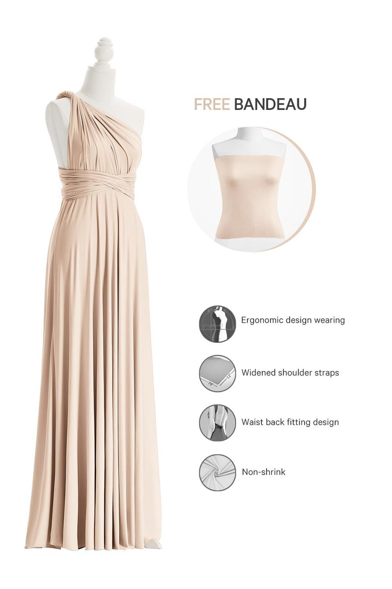 72styles Bridesmaid Dresses, Halter Dress Elastic Formal Evening Gown Long Prom Dress Multiway Wrap Convertible Infinity Long Maxi Dress Champagne - Image 2
